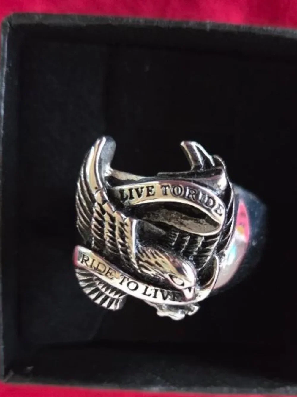 Mens Stainless Steel Biker Ring Size 14 | Live to Ride Ride to Live Ring